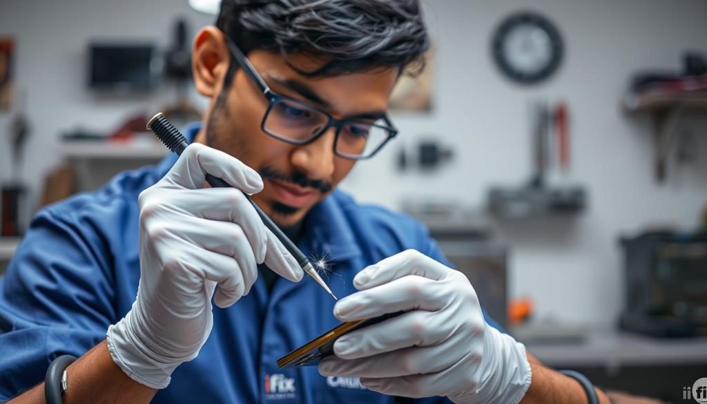 iPhone repair technician fixing a cracked iPhone screen at iFix India Bangalore service center