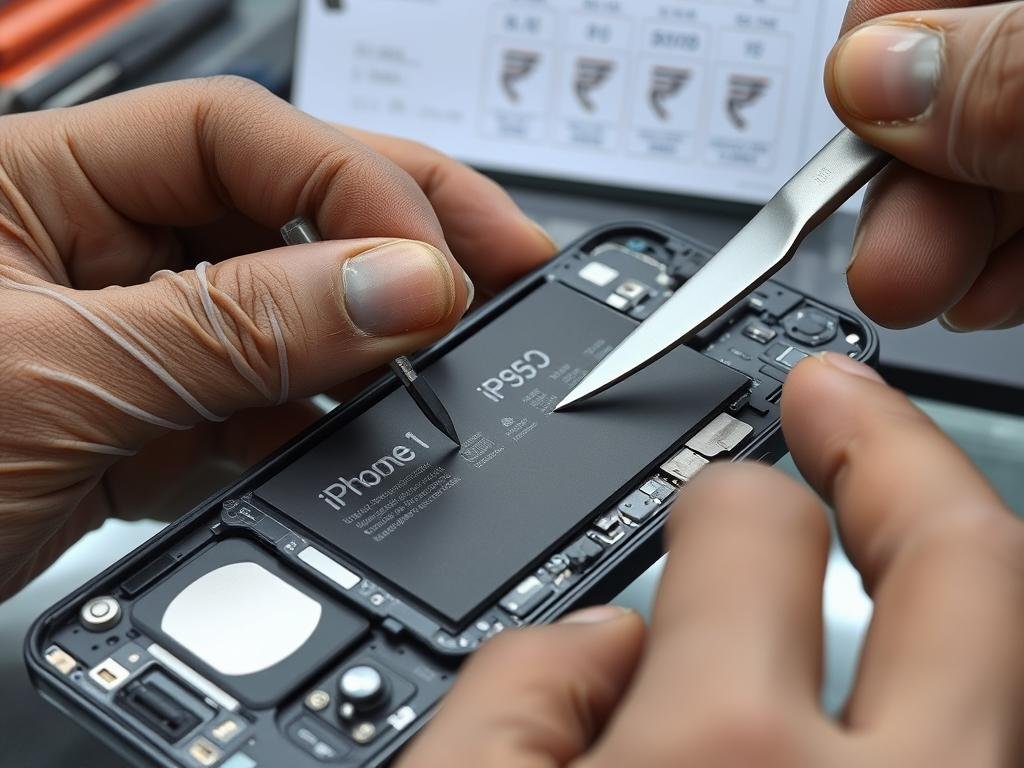 iPhone 17 battery replacement being performed at an authorized service center in India