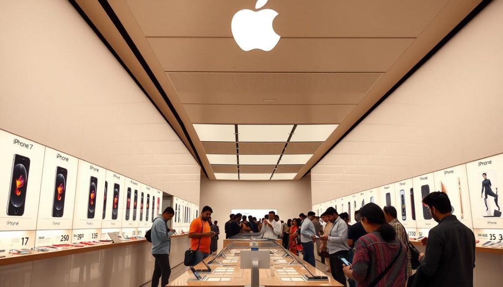 iPhone 17 displayed in an Apple Store in India with pricing in rupees