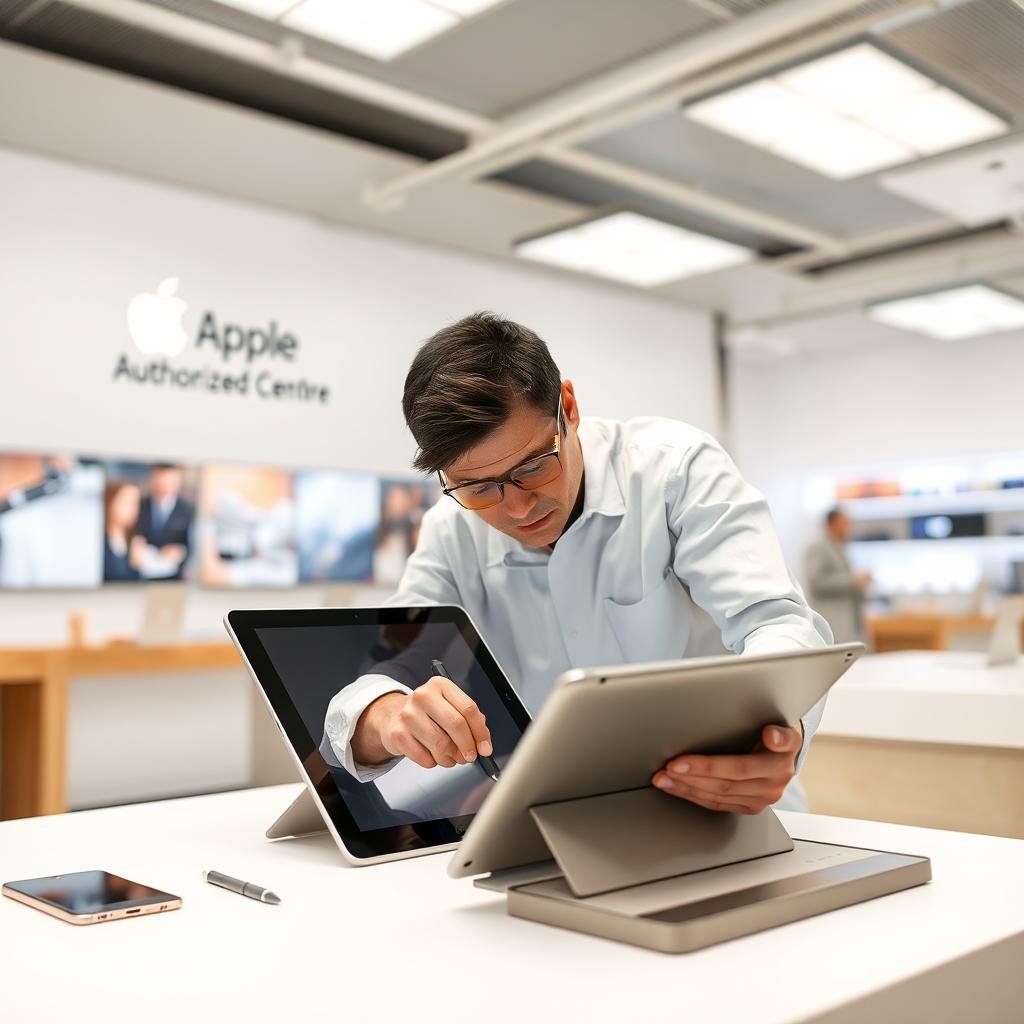 Apple Authorized Service Center repairing iPad screen showing official iPad screen replacement cost Apple Authorized Service Center repairing iPad screen showing official iPad screen replacement cost