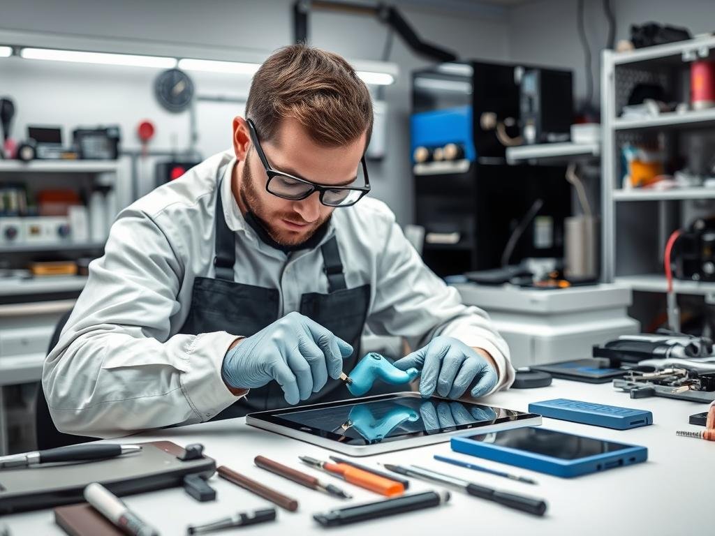 Professional iPad repair technician working on device showing quality iPad screen replacement service