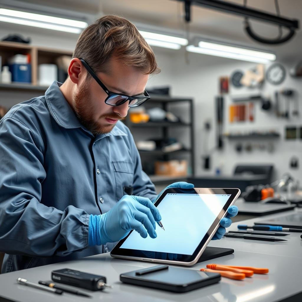 Professional third-party technician replacing iPad screen showing alternative iPad screen replacement cost Professional third-party technician replacing iPad screen showing alternative iPad screen replacement cost
