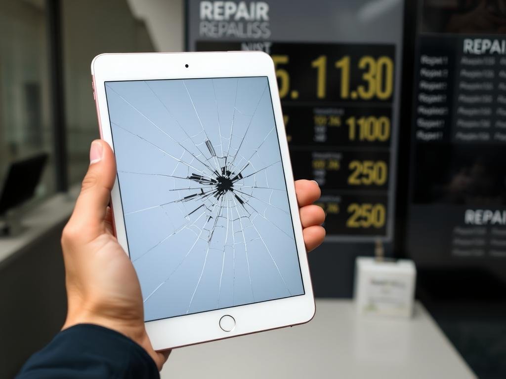 iPad Air with cracked screen showing the need for screen replacement and iPad screen replacement cost iPad Air with cracked screen showing the need for screen replacement and iPad screen replacement cost