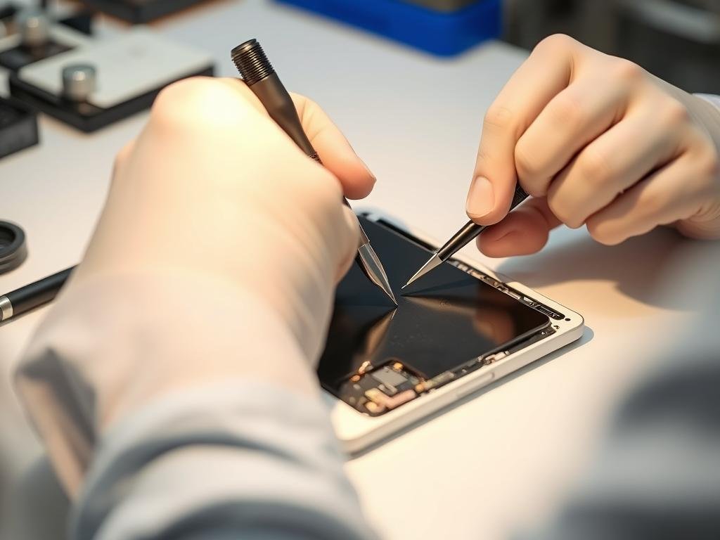 iPad Mini screen being replaced by technician showing iPad screen replacement cost factors iPad Mini screen being replaced by technician showing iPad screen replacement cost factors