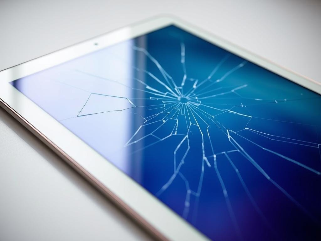iPad with cracked screen and display issues showing need for iPad screen replacement