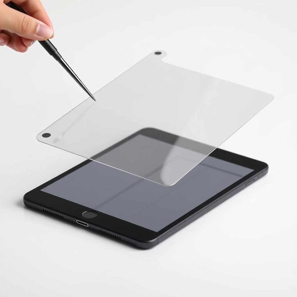 iPad with protective case and screen protector preventing need for iPad screen replacement