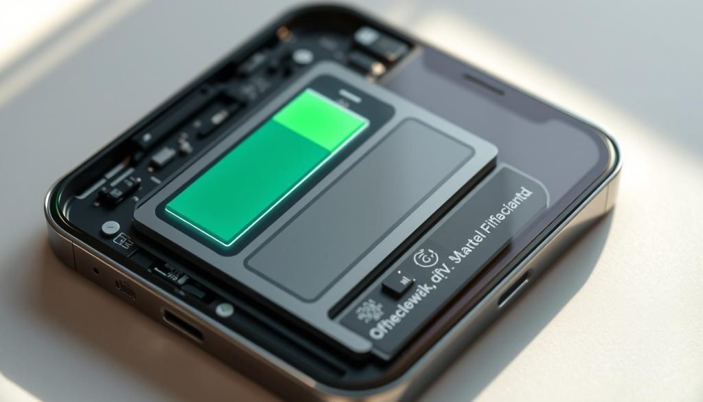 A detailed, realistic visualization of the iPhone 16's battery performance and lifespan. A close-up shot of the phone's interior, revealing its intricate battery components and power management circuitry. The battery indicator displays varying levels of charge, showcasing its capacity and efficiency under different usage scenarios. Soft, natural lighting illuminates the scene, casting subtle shadows and highlights that accentuate the technical details. The overall tone is one of thoughtful examination, inviting the viewer to appreciate the engineering behind this crucial smartphone feature. A detailed, realistic visualization of the iPhone 16's battery performance and lifespan. A close-up shot of the phone's interior, revealing its intricate battery components and power management circuitry. The battery indicator displays varying levels of charge, showcasing its capacity and efficiency under different usage scenarios. Soft, natural lighting illuminates the scene, casting subtle shadows and highlights that accentuate the technical details. The overall tone is one of thoughtful examination, inviting the viewer to appreciate the engineering behind this crucial smartphone feature.