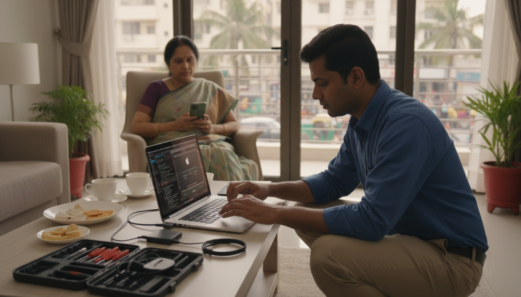 MacBook macOS software problems being fixed at customer location in Bangalore